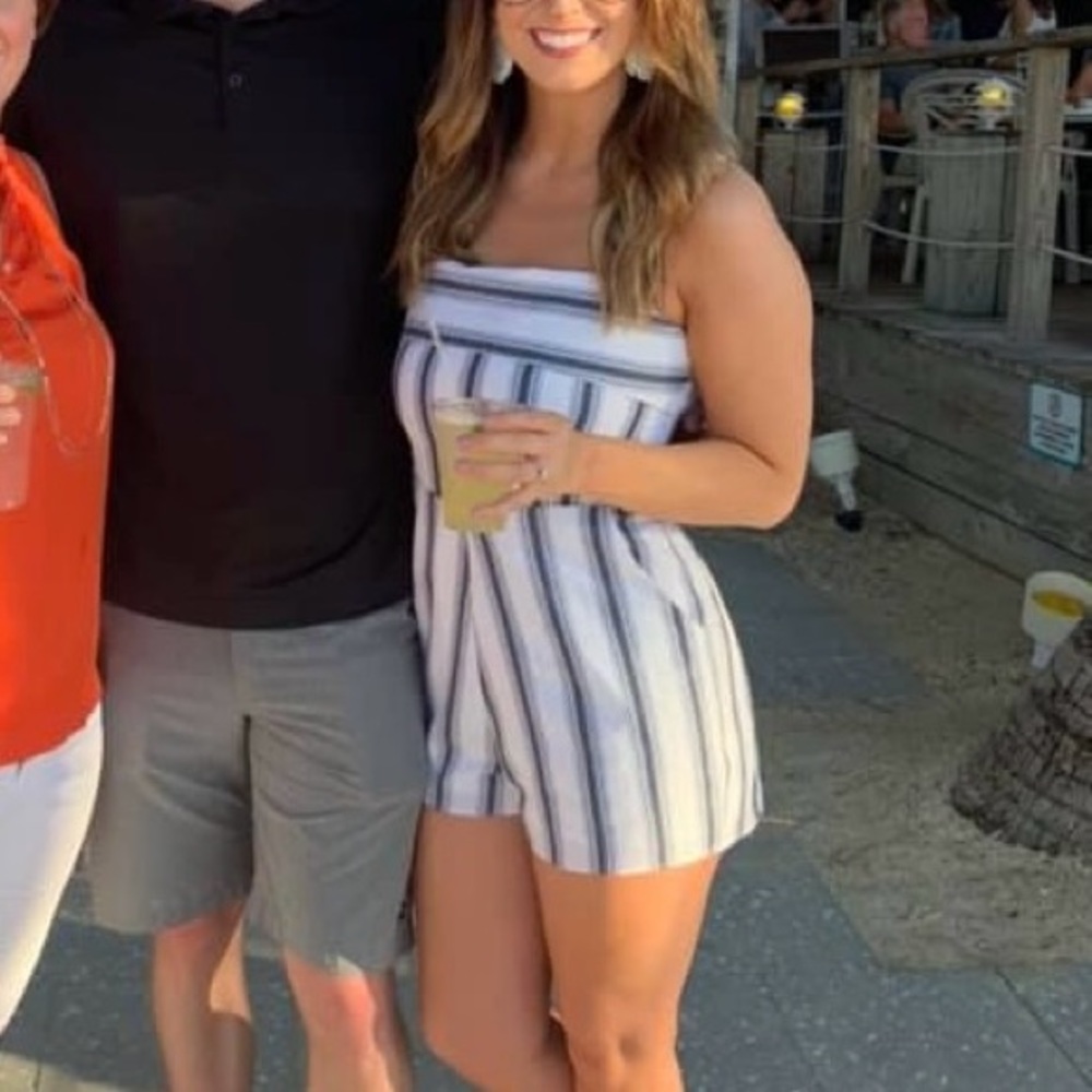White Blue Striped Romper